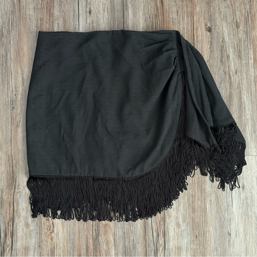 Black Fringe Mini Skirt S